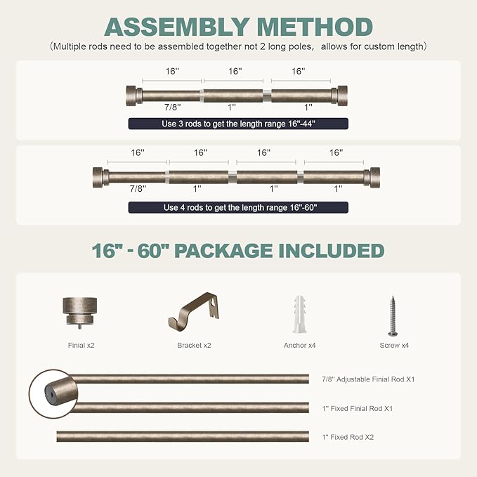 Retro Silver Curtain Rods for Windows 28 to 48 Inches Adjustable Length Heavy - Image 9