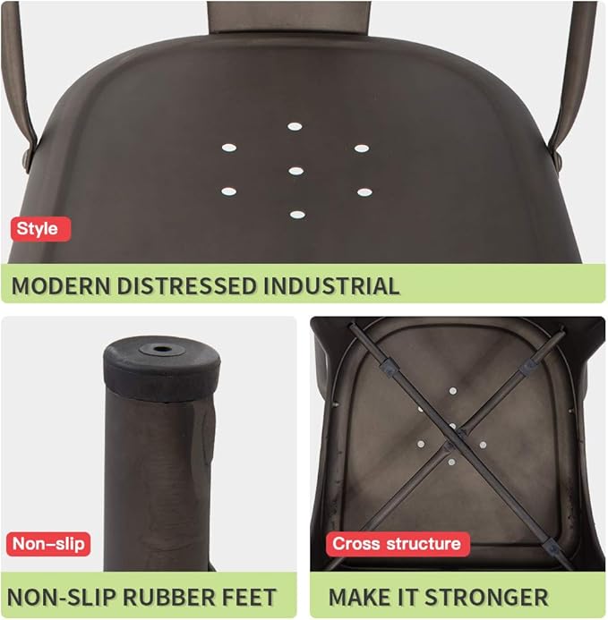FDW | Set of 4 Metal Dining Chairs | Bronze | Stackable Tolix Side Chairs - Image 6