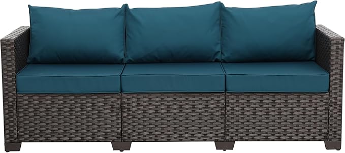 WAROOM Patio Couch PE Rattan 3-Seat Outdoor Sofa Brown Wicker Furniture Set by WAROOM
