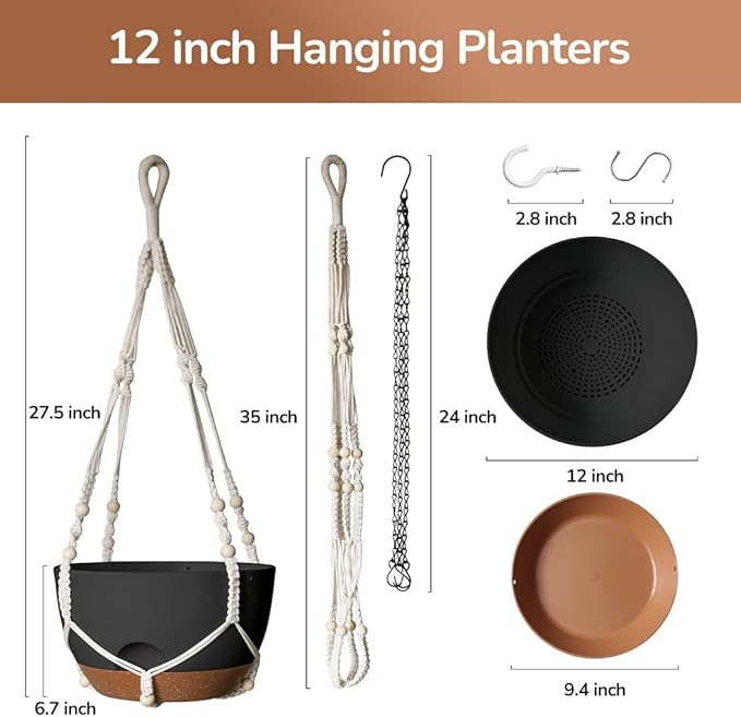 12 Inch Hanging Baskets for Plants Outdoor, Hanging Planters for Indoor Outdoor - Image 2