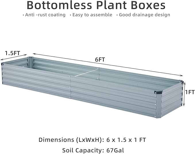2 Pack 6x1.5x1FT Galvanized Raised Garden Bed Kit, Outdoor Metal Planter Box - Image 4
