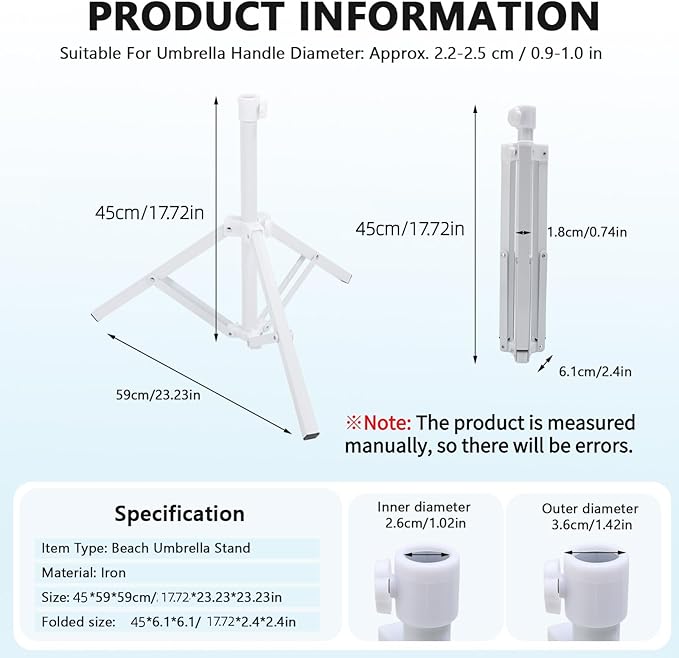 Beach Umbrella Stand Base, Portable Foldable Sun Umbrella Stand White - Image 2