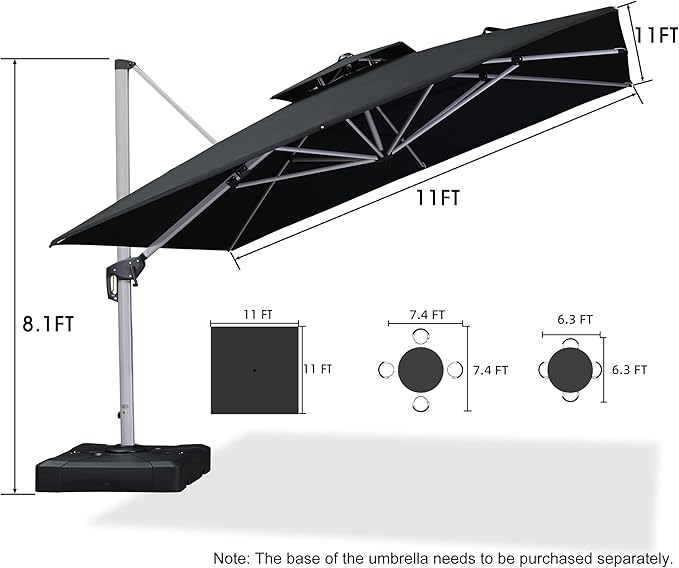 PURPLE LEAF 11 Feet Double Top Deluxe Square Patio Umbrella Offset Hanging - Image 8