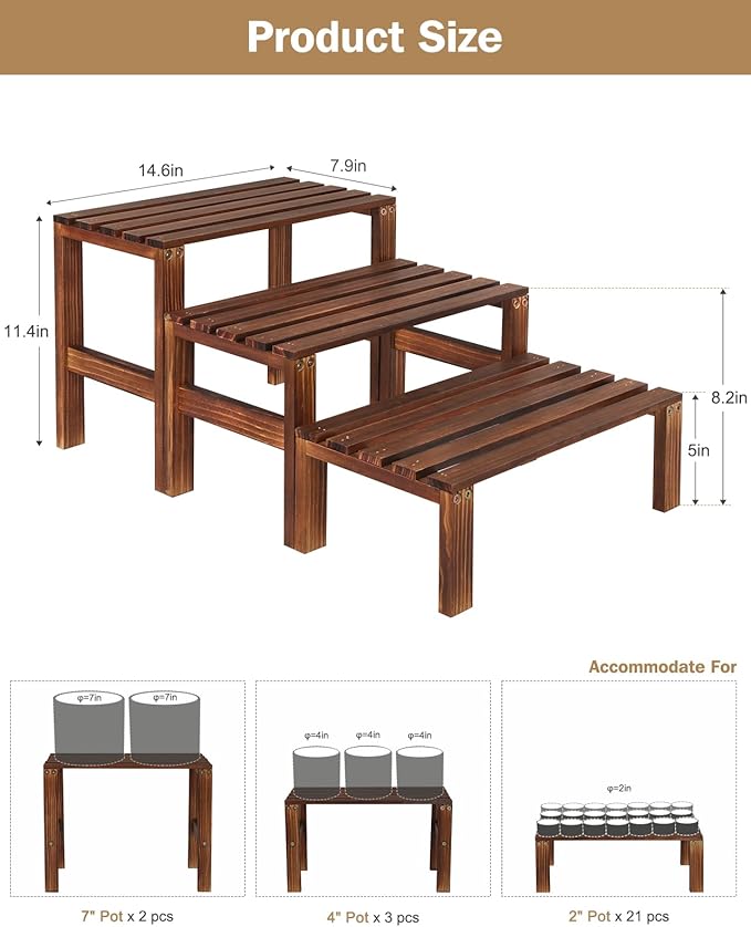 3 Tiered Wooden Plant Stand Shelf Indoor Outdoor, Corner Small Flower Pot Stand - Image 2