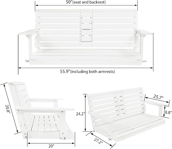 Poly Lumber 2-Seat Porch Swing, HIPS 4.5-Feet Bench Swing - Image 2