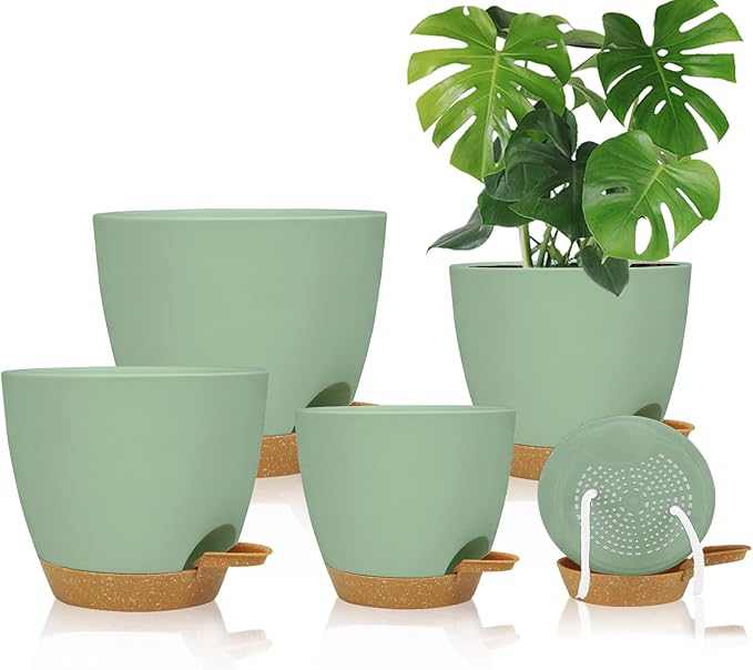 Self Watering Planters with Drainage Holes Reservoir, Nursery Planting Pot by STSTECH