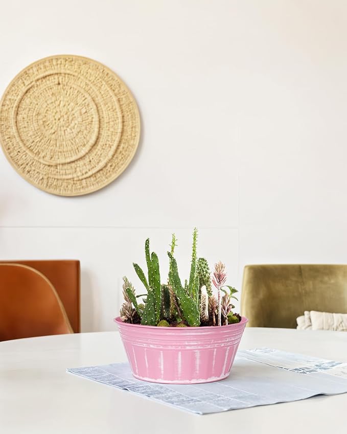 vensovo 10 Inches Pink Metal Rustic Plant Pots - Image 4