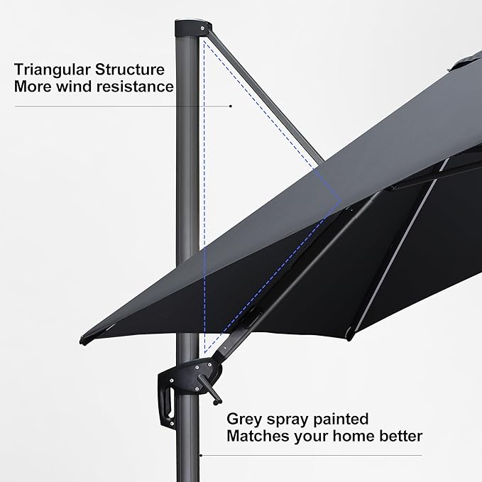 PURPLE LEAF 10 Feet Patio Umbrella Outdoor Cantilever Solar Powered LED Square - Image 8