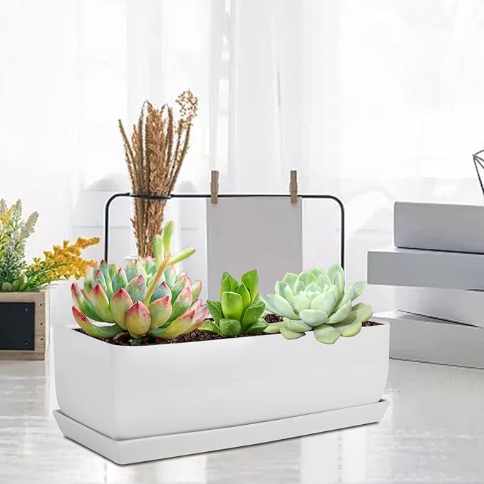 Vencer 14 Inch Rectangular Modern Minimalist Ceramic Succulent Planter Pot - Image 6