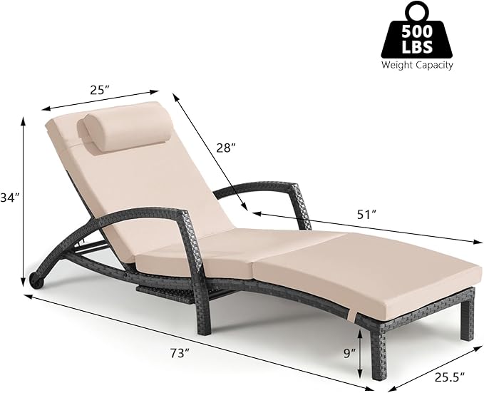 Chaise Lounge Chairs Outdoor Comfy Outside Wicker Patio Pool Lounge Chair w/ 5 - Image 7