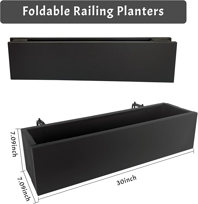 2 Pack Metal Railing Planter Box, 30 Inch Balcony Planters - Image 2
