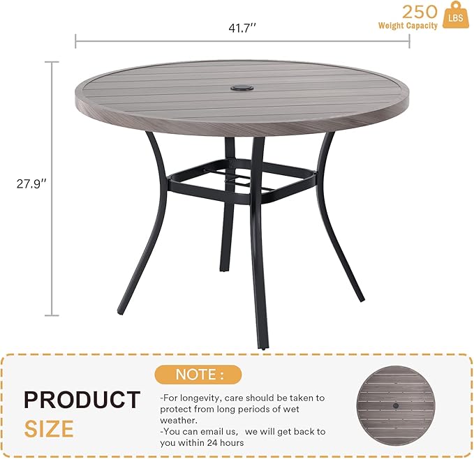VICLLAX Round Patio Table with Adjustable Umbrella Hole, All Weather Outdoor - Image 3