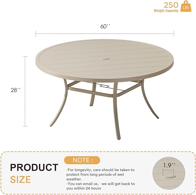 VICLLAX 60" Outdoor Round Patio Table - Image 3