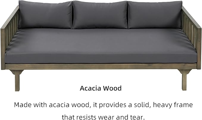Merax Outdoor 3 Seater Daybed, Acacia Wood Day Bed Couch Sofa - Image 3