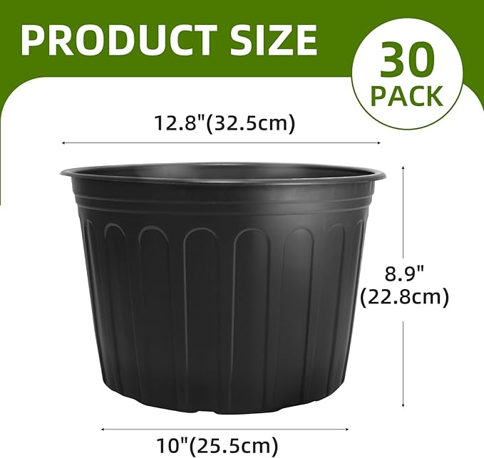 30 Pack 5 Gallon Plastic Nursery Pots, 12.8 Inch Thickened Soft Plant Pots - Image 2