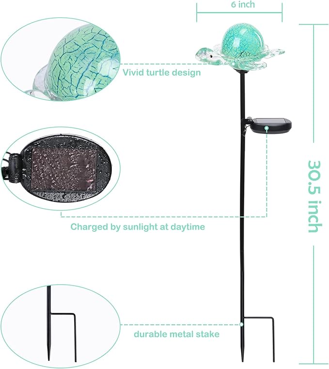 Afirst Decorative Solar Lights Outdoor Solar Turtle Stake Lights Hand Blown - Image 3