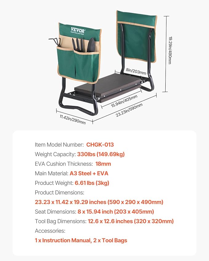 VEVOR Garden Kneeler and Seat, 330 lbs Load Capacity, Foldable Garden Stool - Image 3