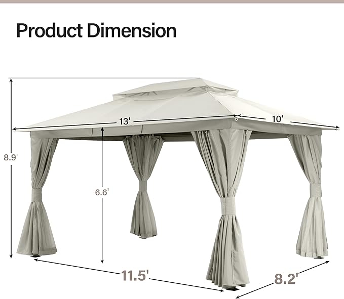 LAUSAINT HOME Semi-Permanent Outdoor Patio Gazebo 10'x13', Heavy Duty Party - Image 3