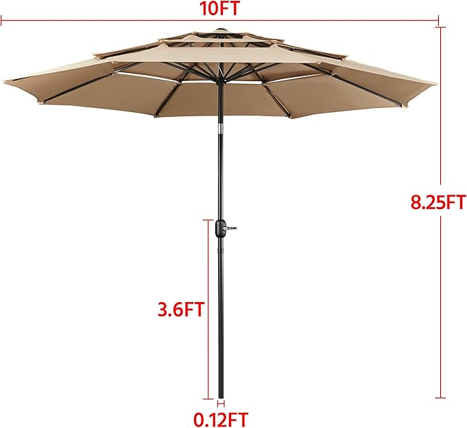 Yaheetech 3-Tier Patio Umbrella 10ft Vented Outdoor Canopy Sun Shade Large - Image 8
