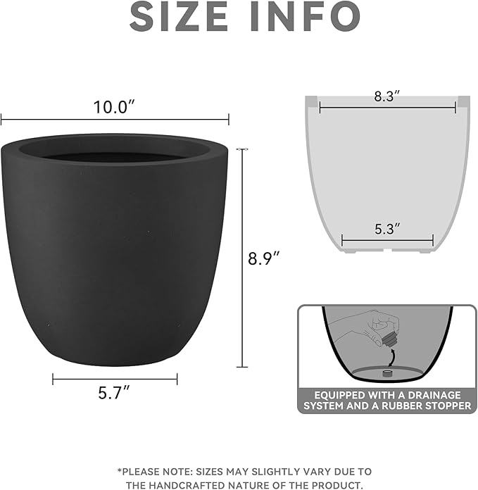 Kante 10 Inch Dia Round Concrete Planter, Indoor Outdoor Large Plant Pot - Image 2
