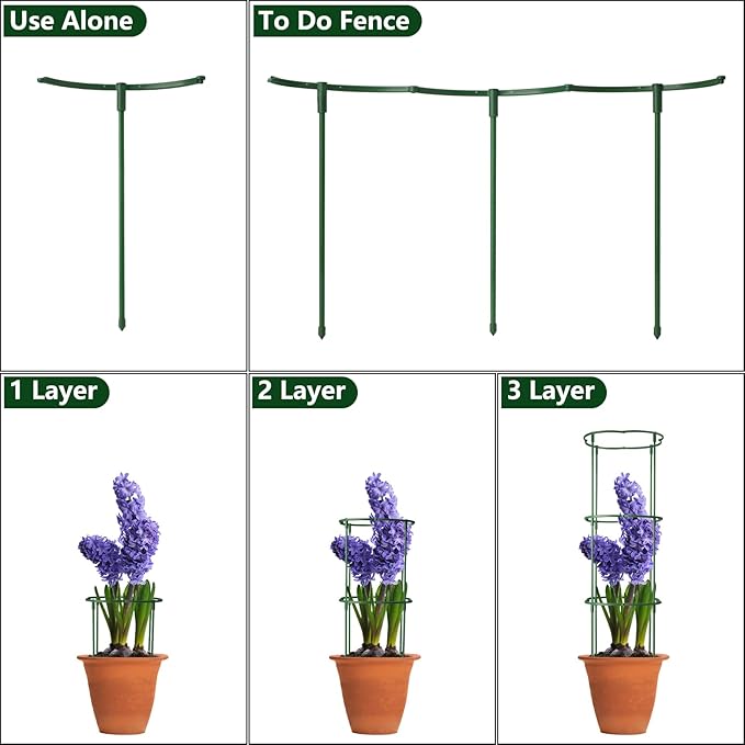 36 Packs Plant Support Stake, Half Round Stackable 3 Tier Garden Flower Support - Image 4