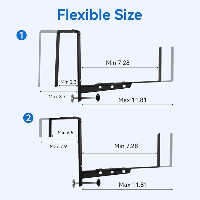 Halatool 2-Pack Adjustable Window Box Bracket, Heavy Duty Wall Mount Planter - Image 3