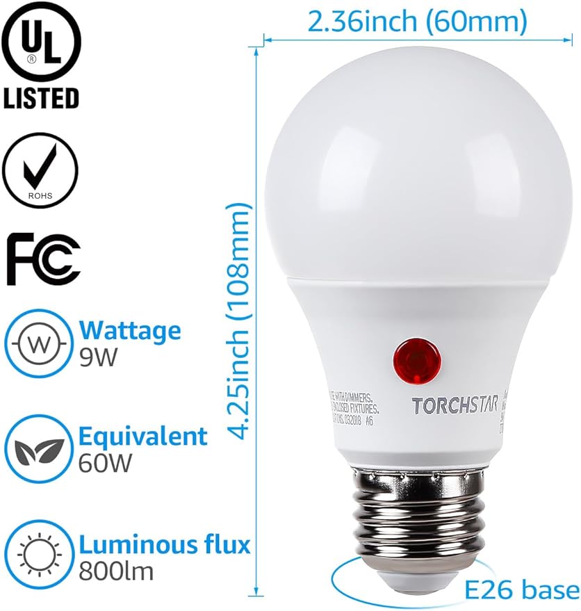 TORCHSTAR Dusk to Dawn Light Bulbs Outdoor, Sensor A19 LED Light Bulb, Auto - Image 5