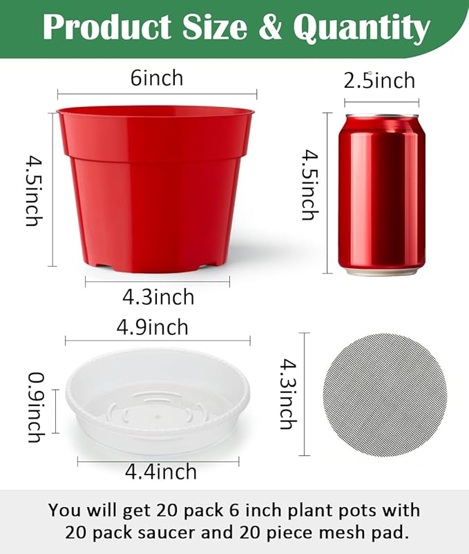 20 Pack 6 Inch Plant Pots, Thickened Plastic Flower Pots - Image 2