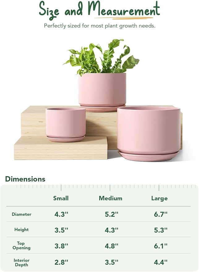 LE TAUCI Ceramic Plant Pots, 4.3+5.3+6.8 inch, Planters - Image 6