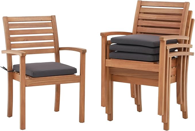 OC Orange-Casual Stackable Patio Dining Chairs Set of 4, Outdoor Acacia Wooden by OCOrange-Casual