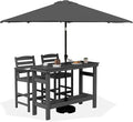 SERWALL Outdoor Bar Set with 9ft Umbrella, All-Weather HDPE Patio Bar Chairs by SERWALL