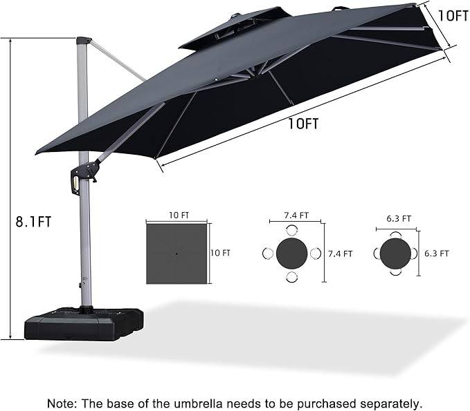 PURPLE LEAF 10ft Patio Umbrella Outdoor Square Umbrella Large Cantilever - Image 8