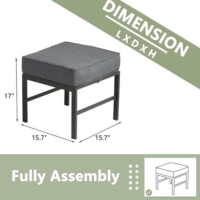 2 Pieces Outdoor Ottomans for Patio, No-Assembly Aluminum Outdoor Patio - Image 3