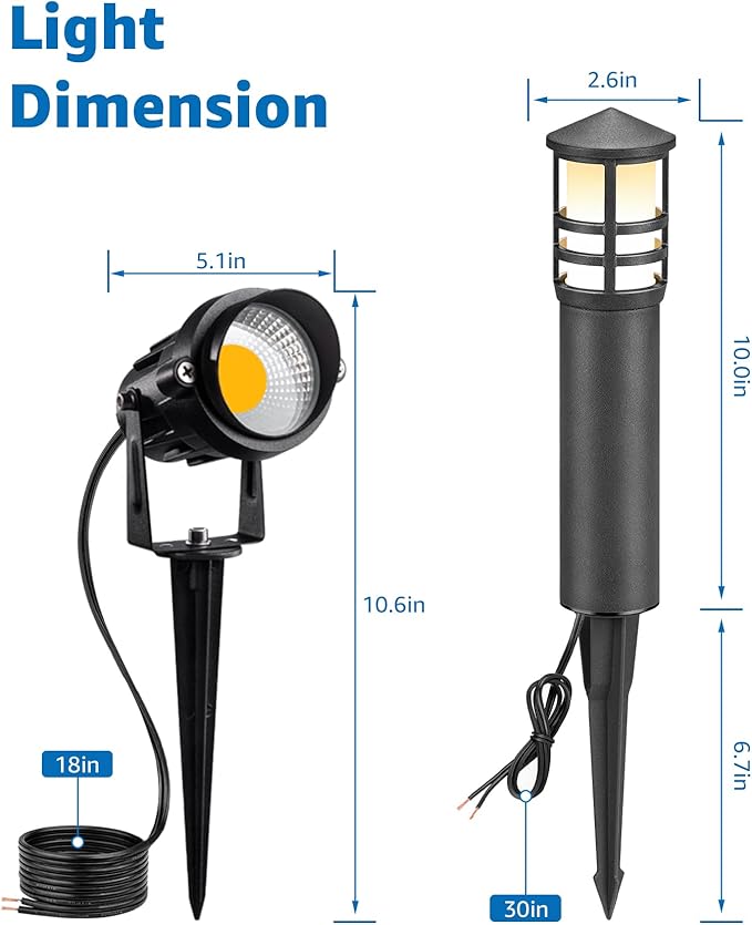 SUNVIE 12-Pack Low Voltage Landscape Lighting Kit LED Bollard Pathway Lights - Image 8
