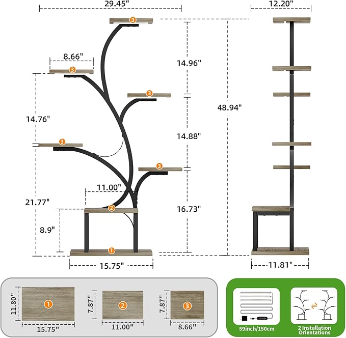 Plant Stand Indoor with Grow Lights, 7 Tiered Indoor Plant Shelf, Metal Plant - Image 6