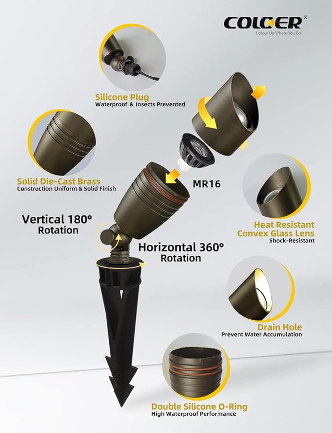 COLOER Die-cast Brass Landscape Spotlights Outdoor - Image 3