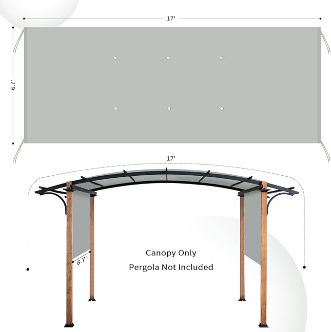 17x6.8 Ft Universal Pergola Replacement Canopy, Outdoor Canopy Shade Cover - Image 2