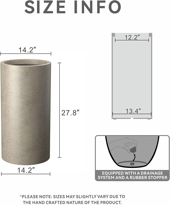 Kante 27.8 Inch Tall Cylindrical Planter, Large Round Plant Pots - Image 2