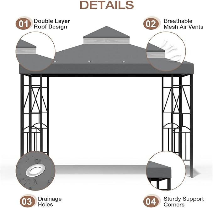 10x10 Canopy Replacement Top Double Tiered Gazebo Cover - Image 3