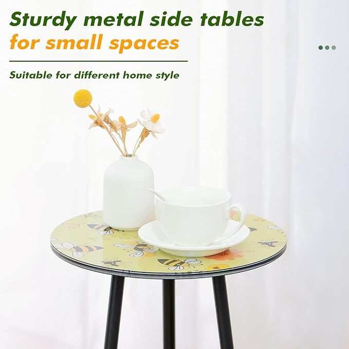 Metal Outdoor Side Tables Set of Two Small Outside Round End Table - Image 4
