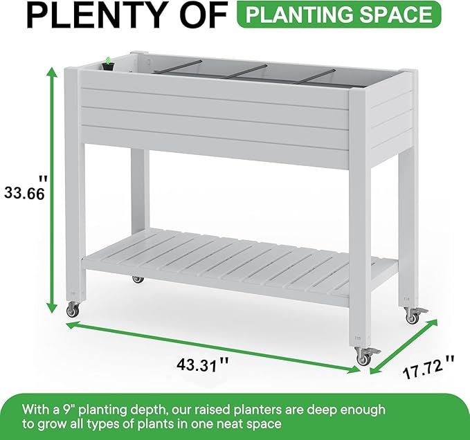Raised Garden Bed with Legs, 33.66" Tall Self-Watering Resin Planter Box with - Image 4