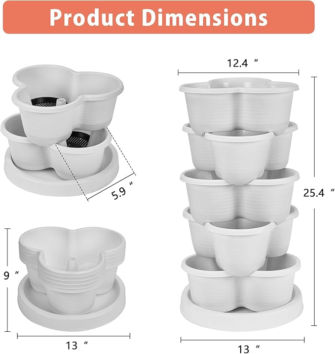 VECELO 5 Tier Vertical Garden Planter, Self Watering Stackable Planters - Image 2
