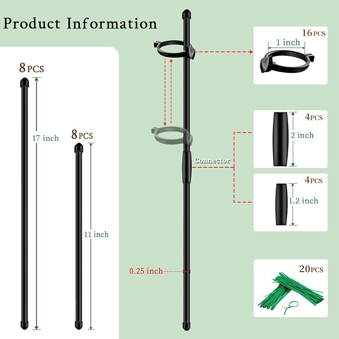 Plant Stakes 17inch &11inch SupKing Adjustable Length Plant Support Stake 16Pcs - Image 2