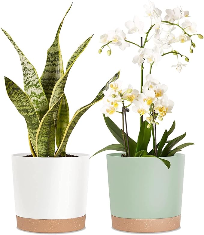 kubvici 8'' Plastic Flower Planter Pots Set of 2 Indoor Outdoor Planters by kubvici
