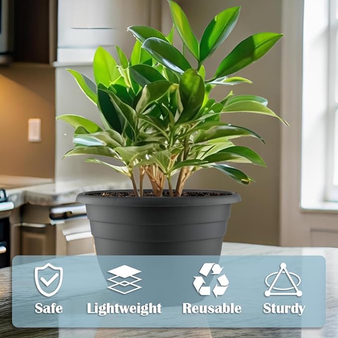 5 Pack 10 Inch Plant Pots for Indoor Outdoor, Plastic Floor Planters - Image 5