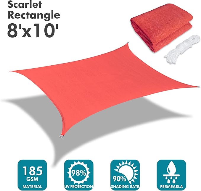KANAGAWA Sun Shade Sail 8'x10' Scarlet Rectangle UV Block Canopy Awning Shelter - Image 2