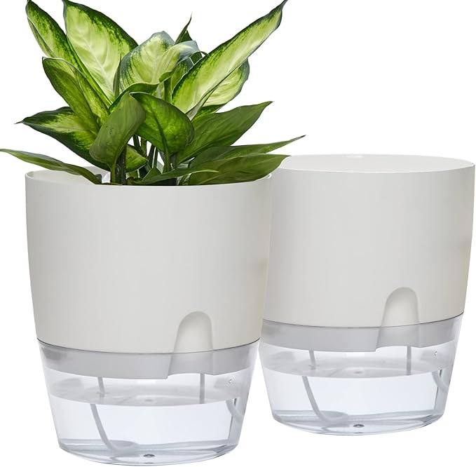 Self Watering Planter for Indoor Plants, 2 Pack 9.3 Inch Flower Pot Modern by ETGLCOZY