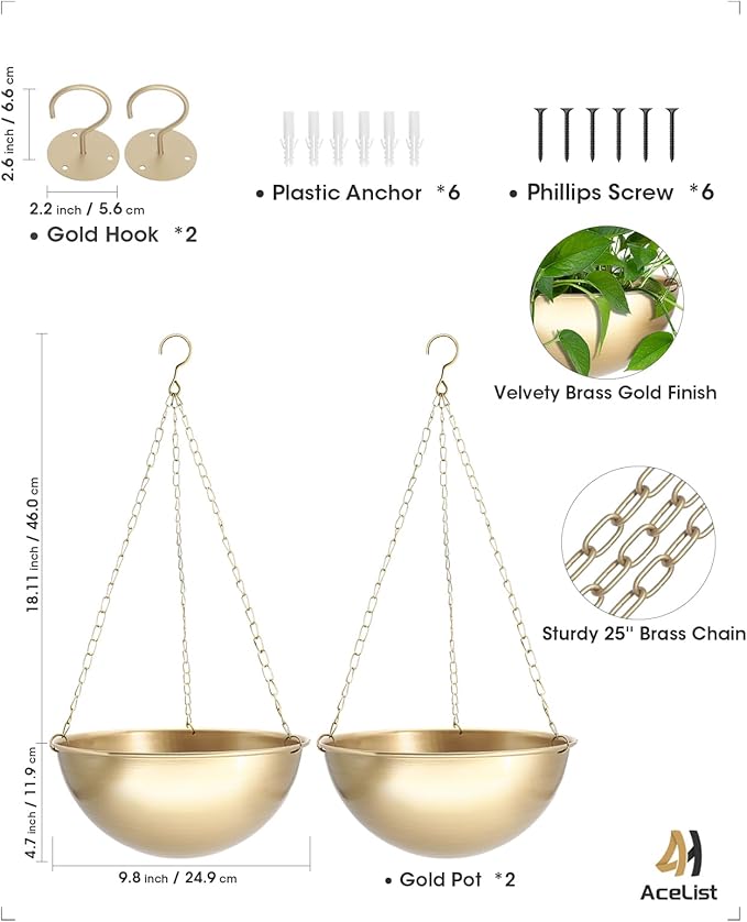 AceList 2 Pack Gold Hanging Planter - Image 3