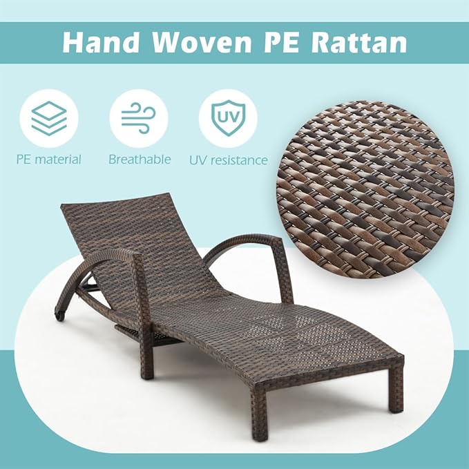 Chaise Lounge Chairs Outdoor Set of 2, Comfy Outside Wicker Patio Pool Lounge - Image 2