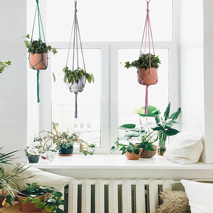 ELANE 6PCS Macrame Plant Hanger Indoor Hanging Planter Basket Decorative - Image 3